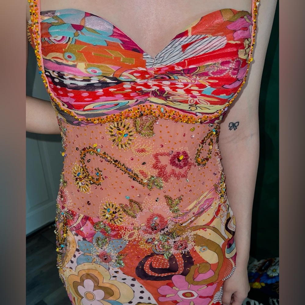 Vintage Colorful Floral Beaded Dress Early 2000’s - Picture 3 of 9